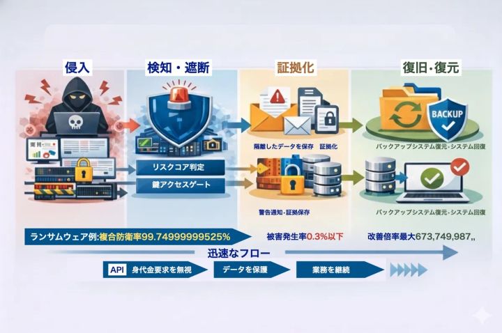 ランサムウェア対策の4段階フロー図