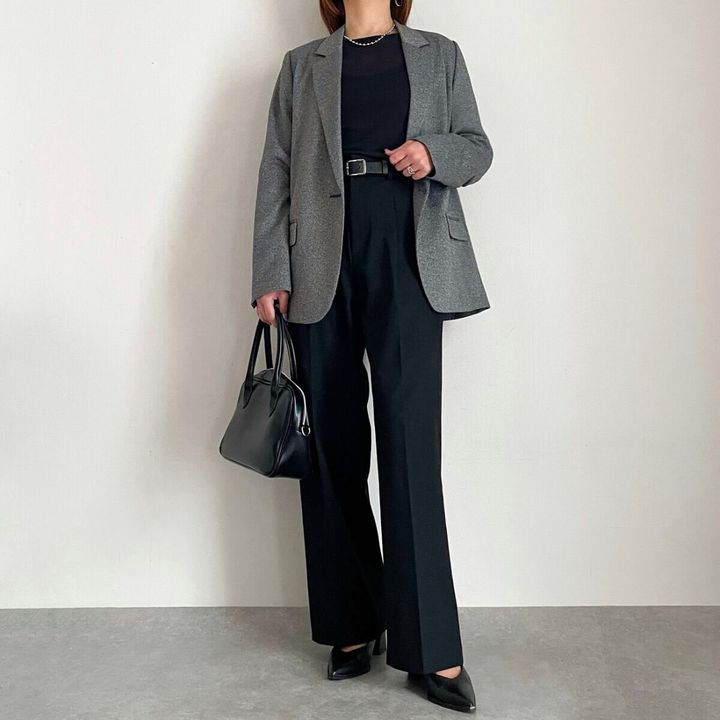 cocaシアージョーゼット長袖トップスとジャケットコーデ