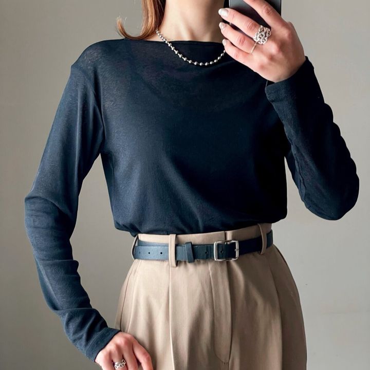 cocaシアージョーゼット長袖トップス BLACK