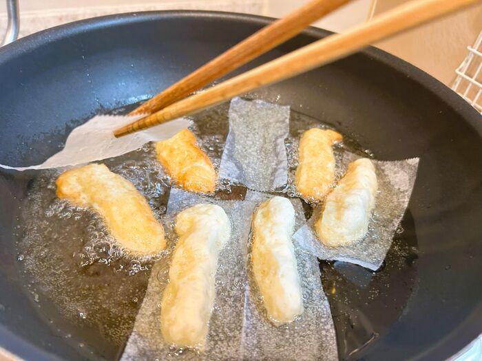 ギルティおやつ、完成です。外カリッ中モチッと食感『ディップチュロス』再現できました♪