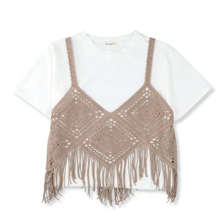 しまむらのフリンジニットビスチェ＆Tシャツセット（しまスタ）