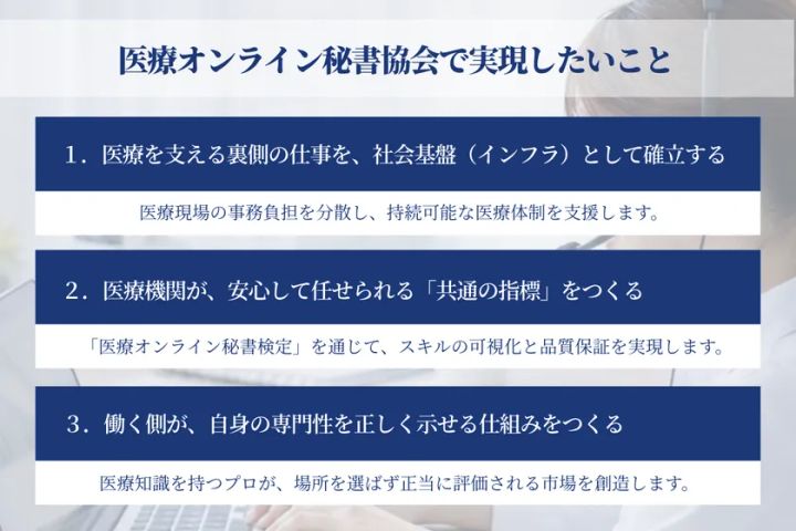 医療オンライン秘書協会で実現したいこと