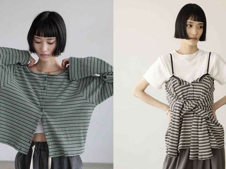 画像: マルチWAYカットカーディガンLS（グリーン/グレー）各¥4,990（ともにローリーズファーム） 出典：ローリーズファーム