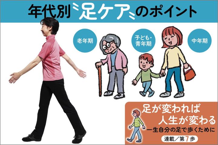 意外と知らない“歩けなくなる”を遅らせる方法：年代別（青年期・中年期・老年期）足ケアと歩き方のコツ【足連載／第７歩】