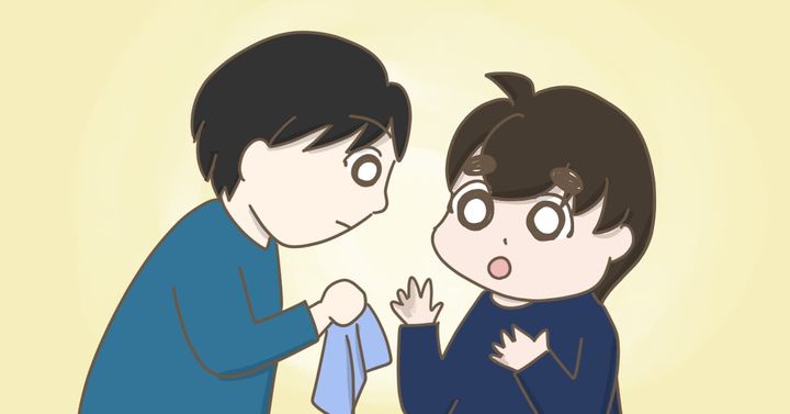 特別支援学校で友達に恵まれた自閉症の息子。授業中に手が汚れて困っていたときに、クラスの友達がサッと息子のタオルを取りに行って、差し出してくれたことも（べっこうあめアマミさん作）