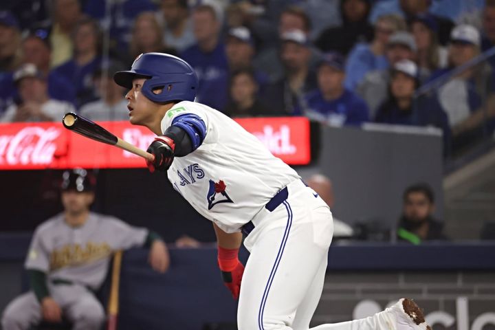 メジャー初安打を記録したブルージェイズ・岡本和真（C）Getty Images