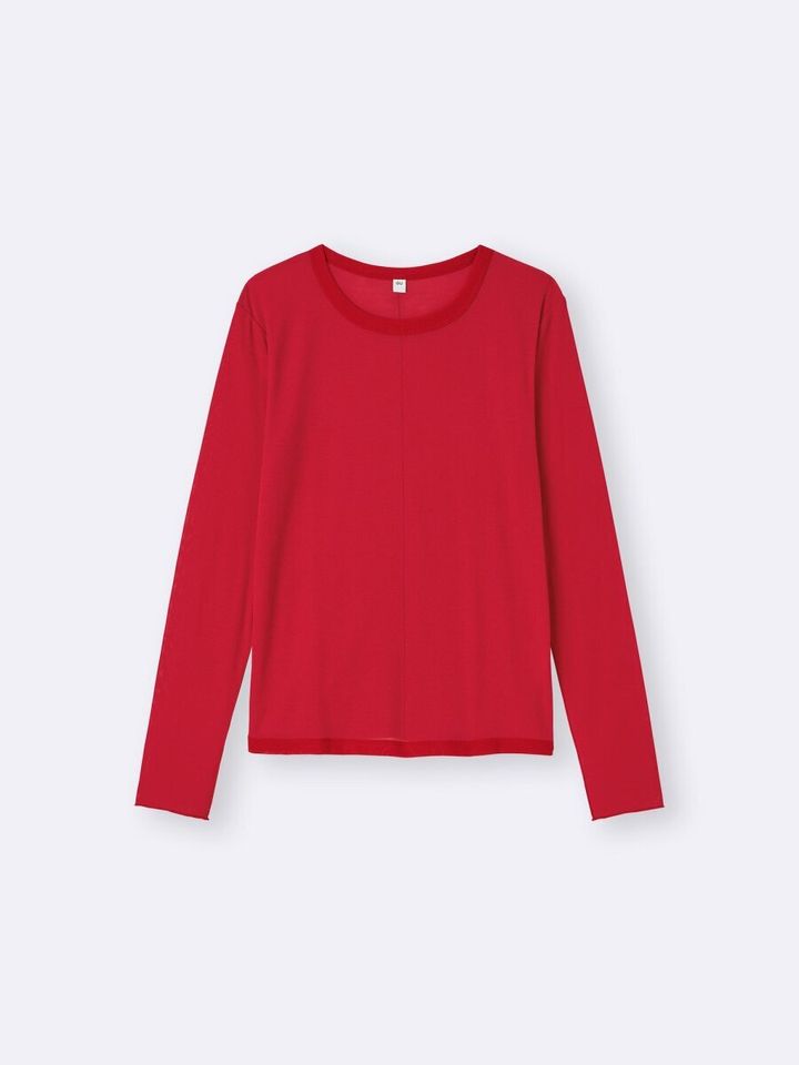 2026gu春大人女性おすすめ赤ソフトシアークルーネックT