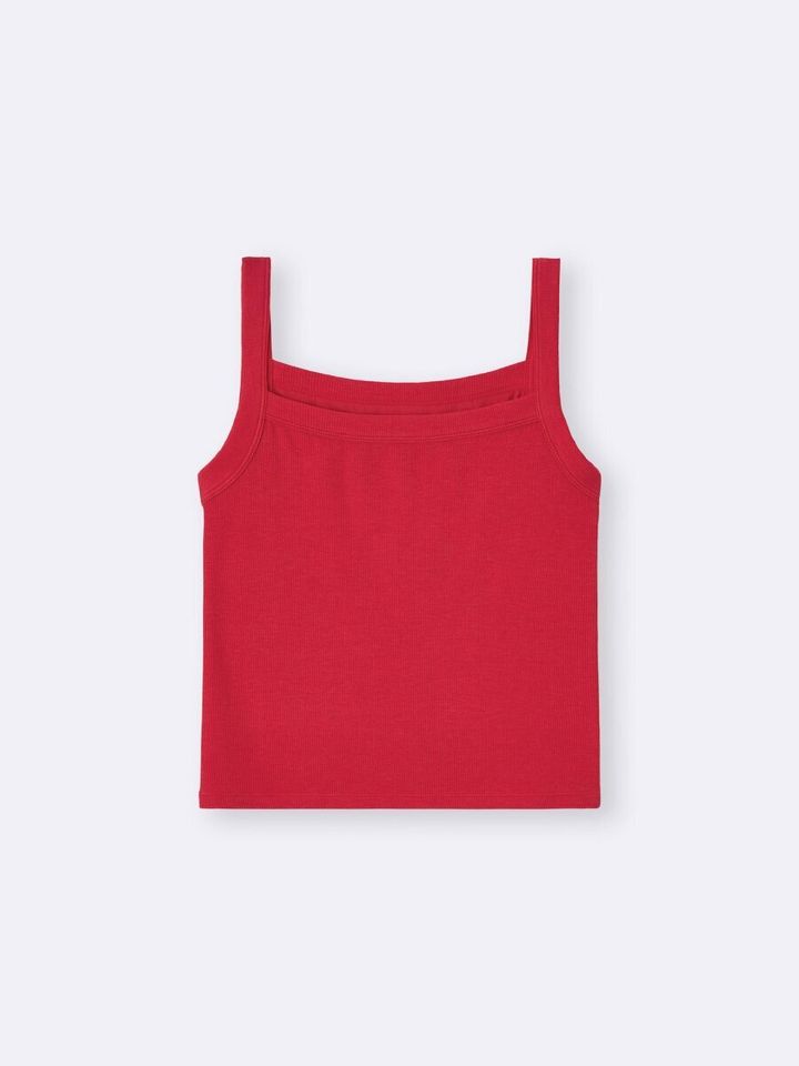 2026gu春大人女性おすすめ赤コットンブレンドスクエアネックキャミソール