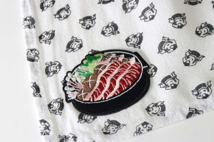 ダイソーのシールワッペン（リアルタッチ、お寿司＆すき焼き）の使用例