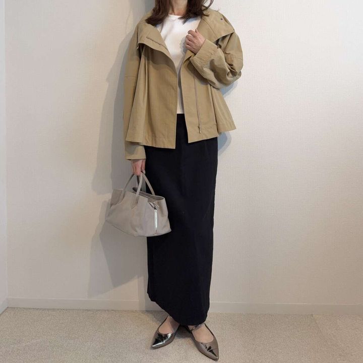 LE PHIL スパンタッチタスランジャケットのスカートコーデ