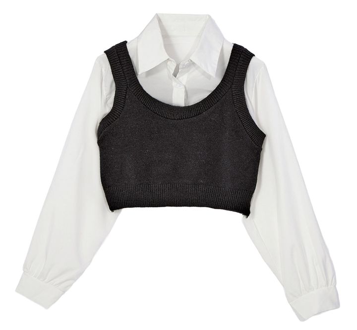 スピンズの、トラッドな印象のニットドッキングシャツ 