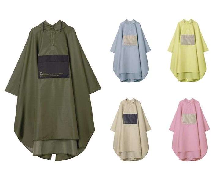画像: バイカラーパッカブルレインポンチョ ユニセックス（カーキ/ブルーグレー/イエロー/ベージュ/ピンク）各¥ 3,960 出典：ダブリュバイダブリュピーシー