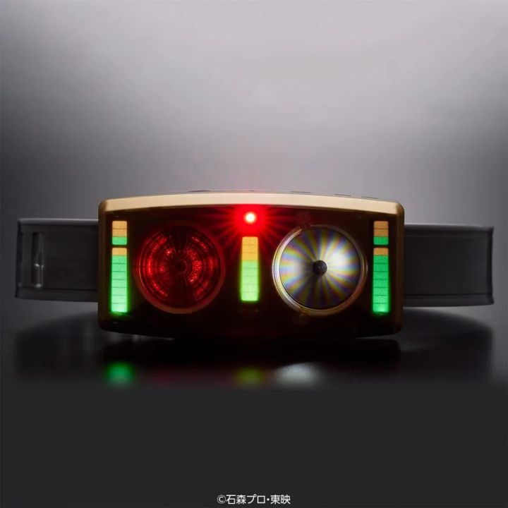 左右の円の回転発光機能と内部メカ発光機能を両搭載したベルト本