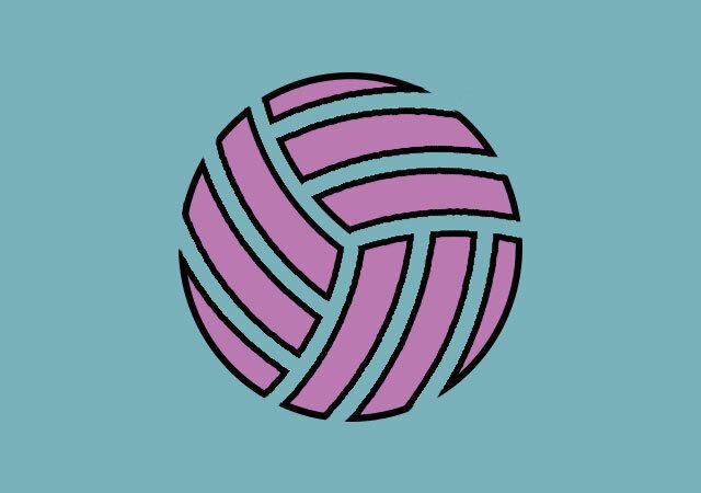 水色の背景にピンクと水色の縞模様の丸い図形が描かれた心理テスト用のイラスト