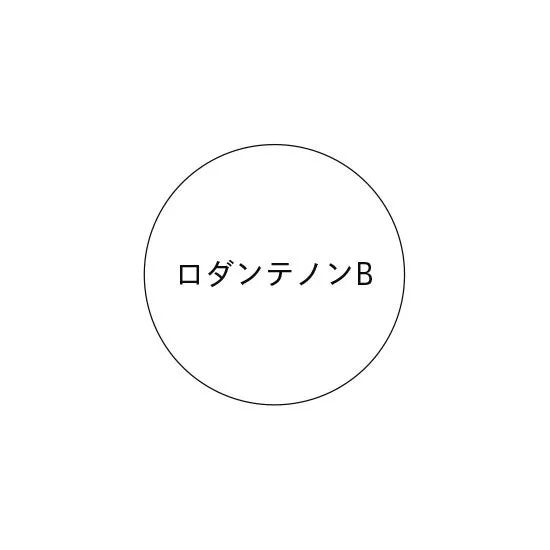 白い背景に黒い円があり、その中に日本語で「ロダンテノンB」と書かれています。