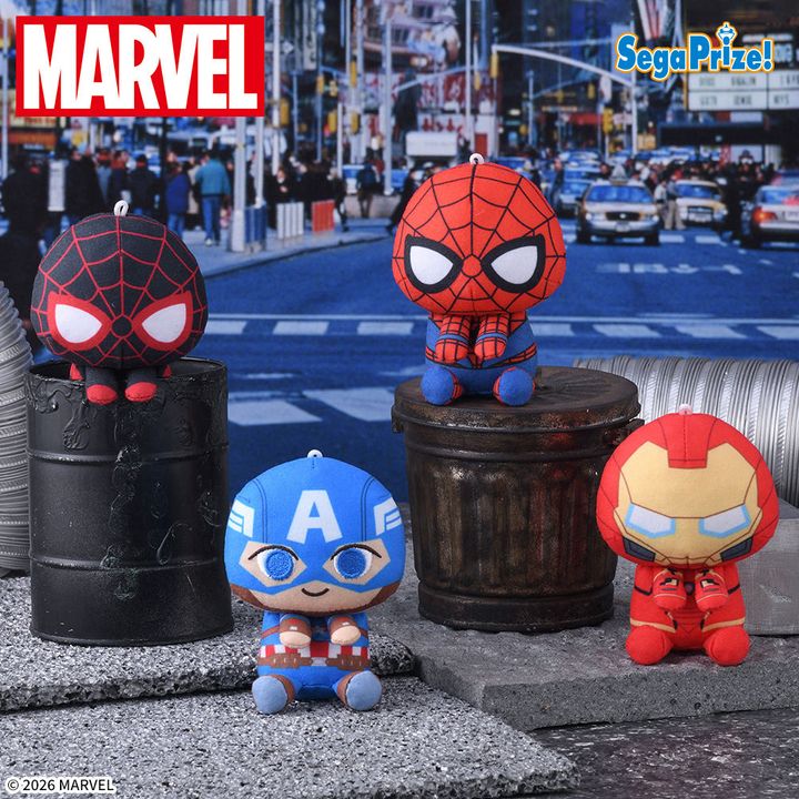 【新品 送料込み】MARVEL フィギュア ぬいぐるみ 6点セット 手足が自由に動かせるスパイダーマンやアイアンマン！セガプライズ