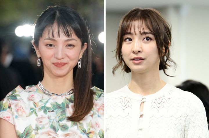 左：満島ひかりさん（2025年10月27日、時事通信フォト）、右：篠田麻里子さん（2023年12月4日、時事）