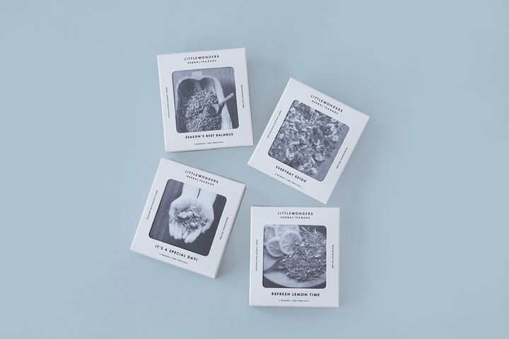 「SEASON’S BEST BALANCE」「EVERYDAY DETOX!」「REFRESH LEMON TIME」「IT'S A SPECIAL DAY!」のパッケージ