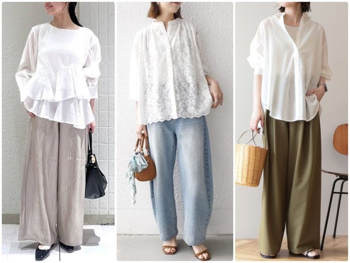 「白のシャツ＆ブラウス」でつくる、清潔感のあるおしゃれな着こなしをご紹介します。気になるウエストまわりを自然にカバーしてくれるのもうれしいポイントです。※画像出典：WEAR