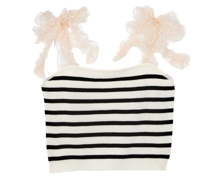 グレイルの、オーガンジーのリボンをあしらったボーダートップス