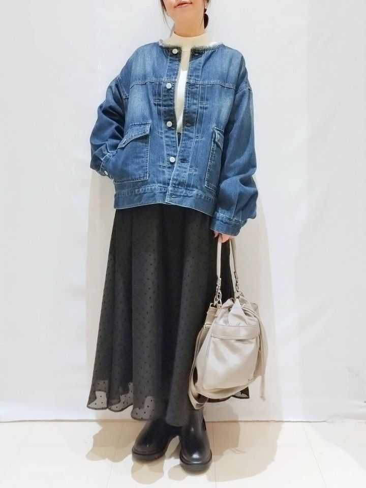 グローバルワークのGOODデニムノーカラージャケット