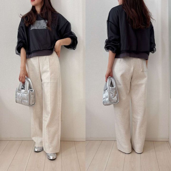 ユニクロ スウェットストレートパンツ チュール付きスウェットトップスコーデ