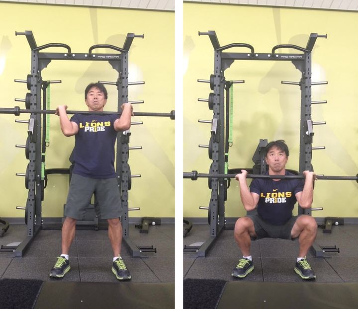 バーベルを使ったフロント・スクワット（前から見たフォーム）