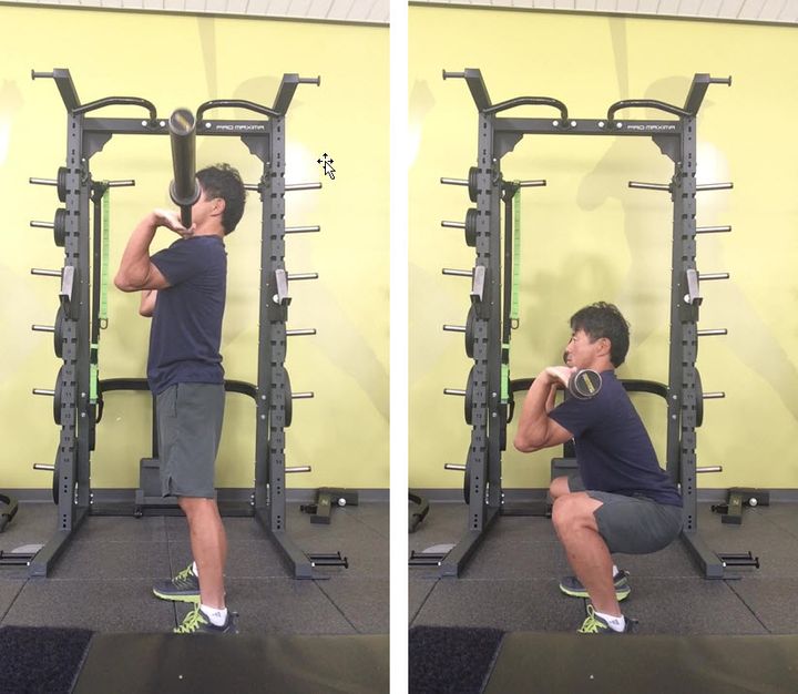 バーベルを使ったフロント・スクワット（横から見たフォーム）