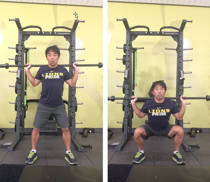 バーベルを使ったバック・スクワット（前から見たフォーム）