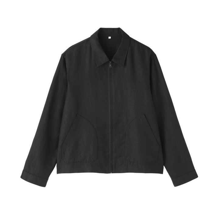 ムジラボ リネンリヨセル ジップアップワークシャツ 黒