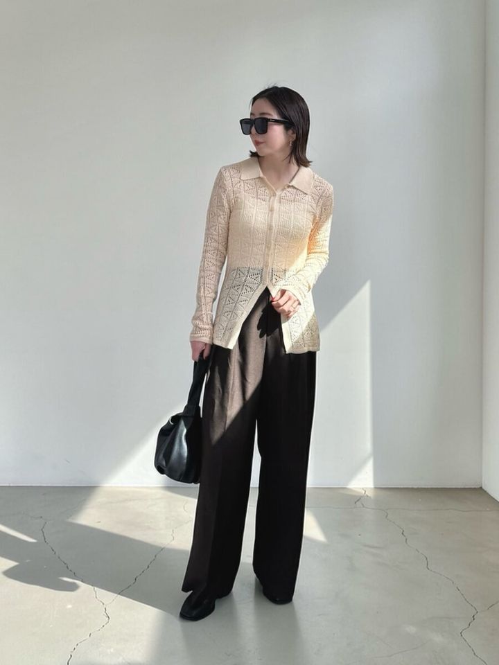 2026春大人女性透け感ポロニットコーデ