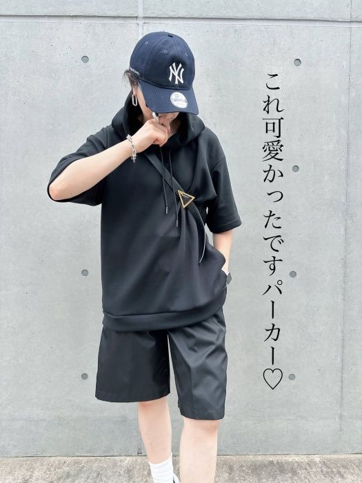 GUメンズ「ドライダブルフェイスパーカ(5分袖)」