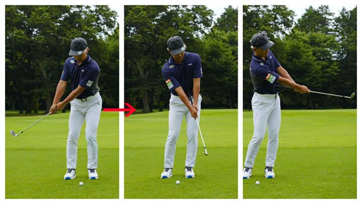 「グリップエンド」をへそにつけて振るだけでアプローチが上達する！