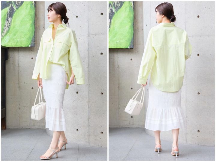 画像: シャツ￥28,600・スカート￥29,700（マルティニーク） store.melrose.co.jp