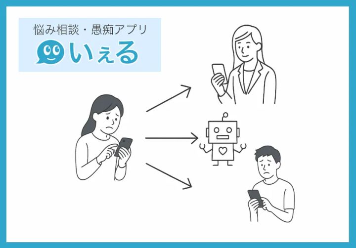 悩み相談・愚痴アプリ「いぇる」のリニューアル後のアプリ画面