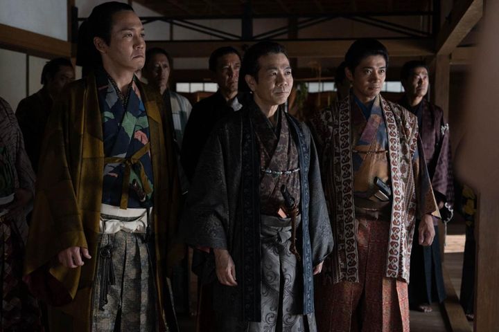 能登屋（山本浩司）、津田宗及（マギー）、今井宗久（和田正人）／大河ドラマ「豊臣兄弟！」第11回より ©️NHK