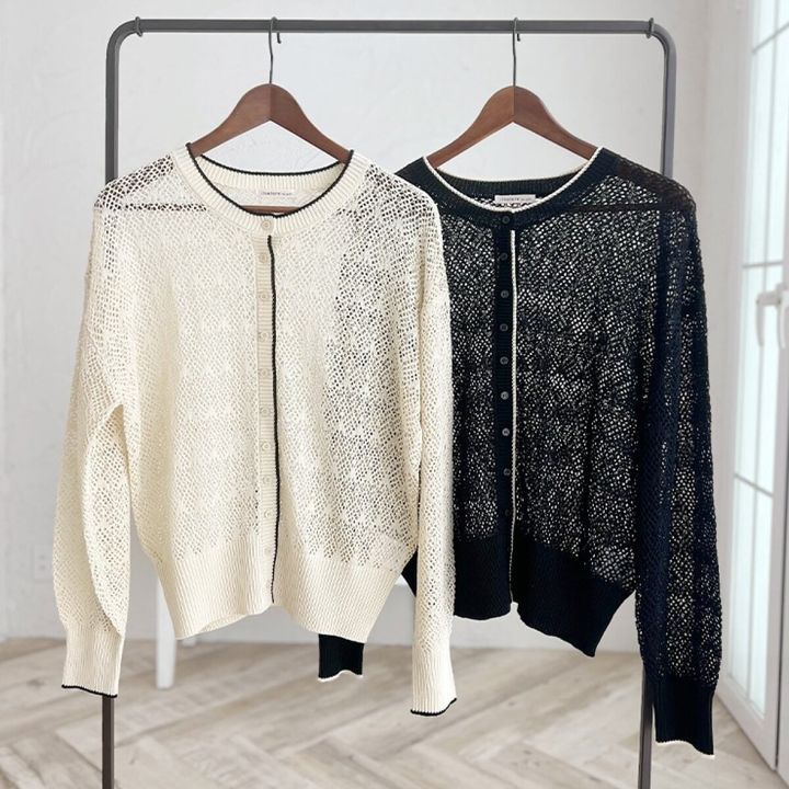 しまむらの透かし柄ニットカーディガン（陽）