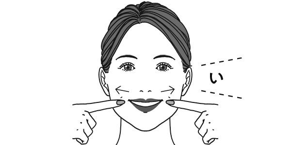 指でガイドしながら口角を真横に動かす「い」