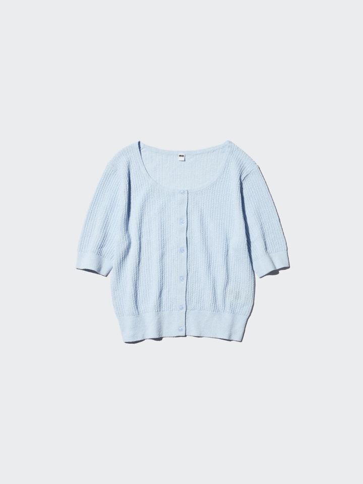 2026春ユニクロ大人女性おすすめ透け感シアーレースクルーネックカーディガン