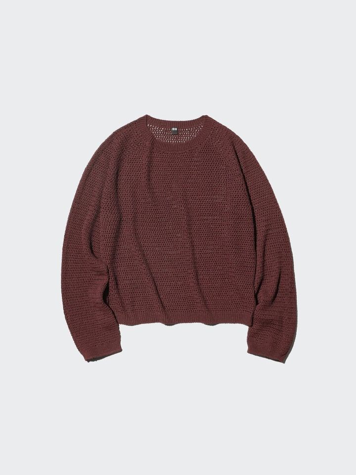 2026春ユニクロ大人女性おすすめ透け感3Dメッシュクルーネックセーター