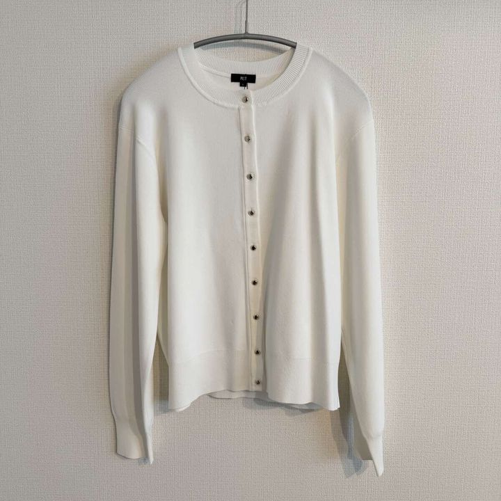 PLST UVカットレーヨンブレンドメタルボタンカーディガン ホワイト