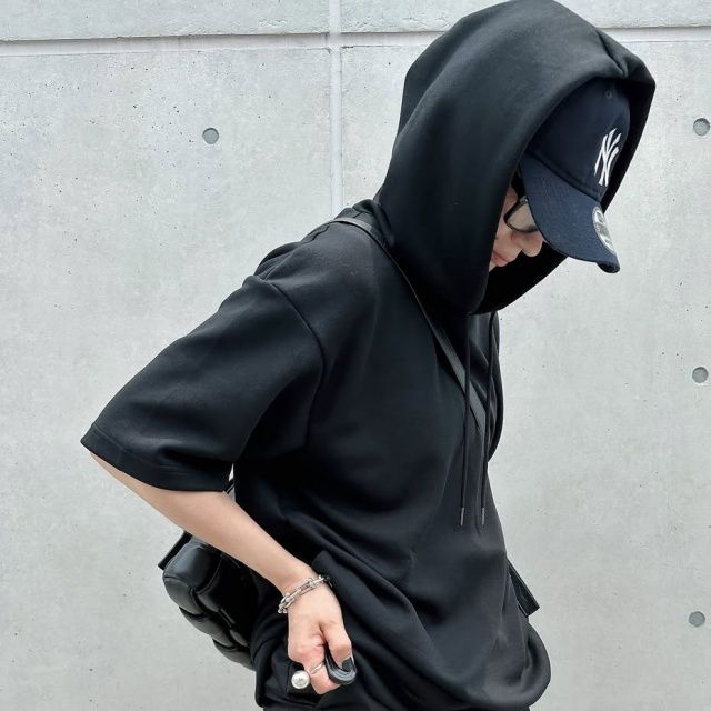 GUメンズ「ドライダブルフェイスパーカ(5分袖)」