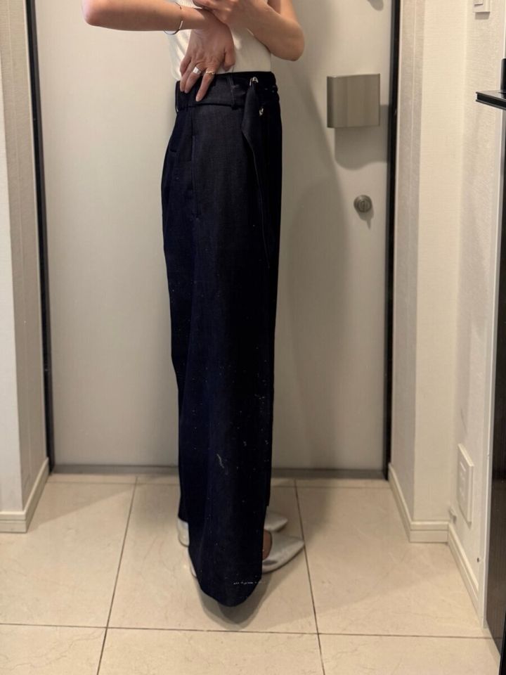 PLST ストレッチレーヨンラップパンツ ネイビー 横から