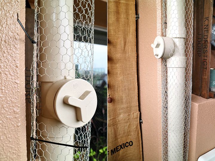 排水管まわりのワイヤーメッシュ