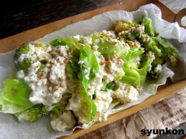 春キャベツとブロッコリーの豆腐ごまマヨネーズ和え