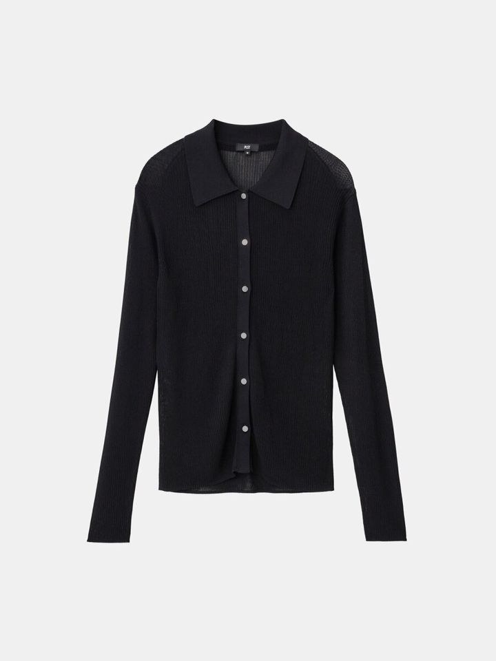 PLSTのレーヨンブレンドシアーポロカーディガン