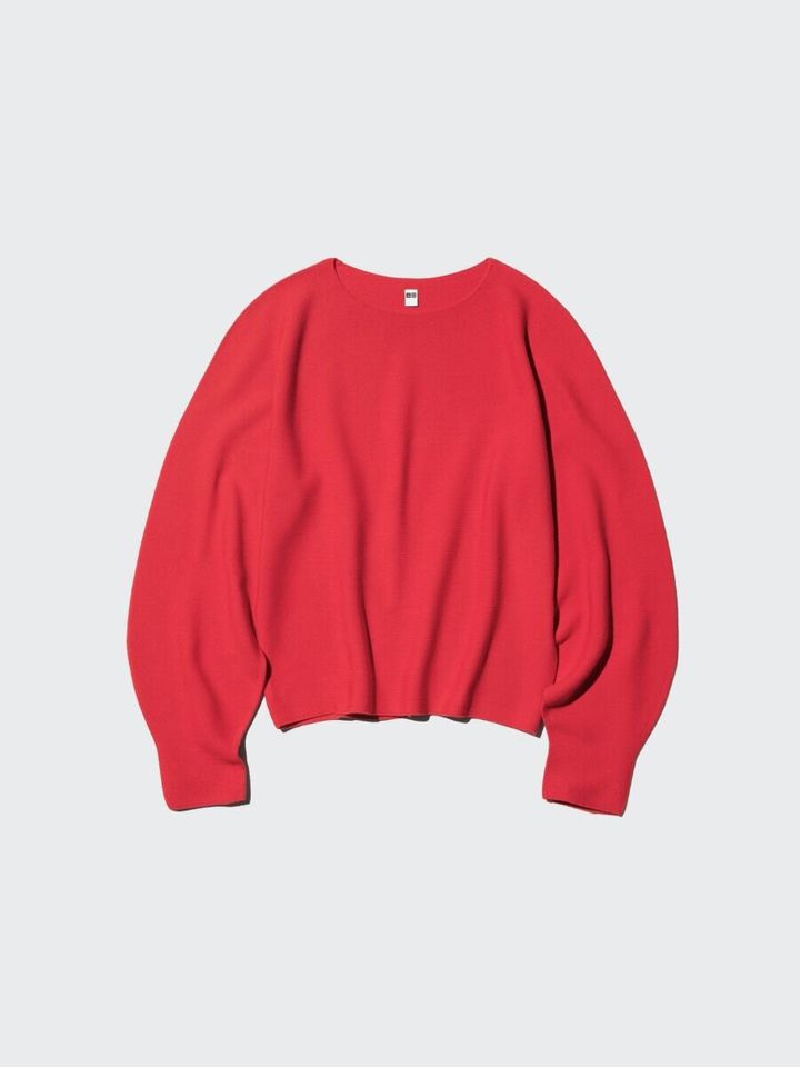 2026ユニクロ春大人女性おすすめ3Dコットンクルーネックボリュームスリーブセーター