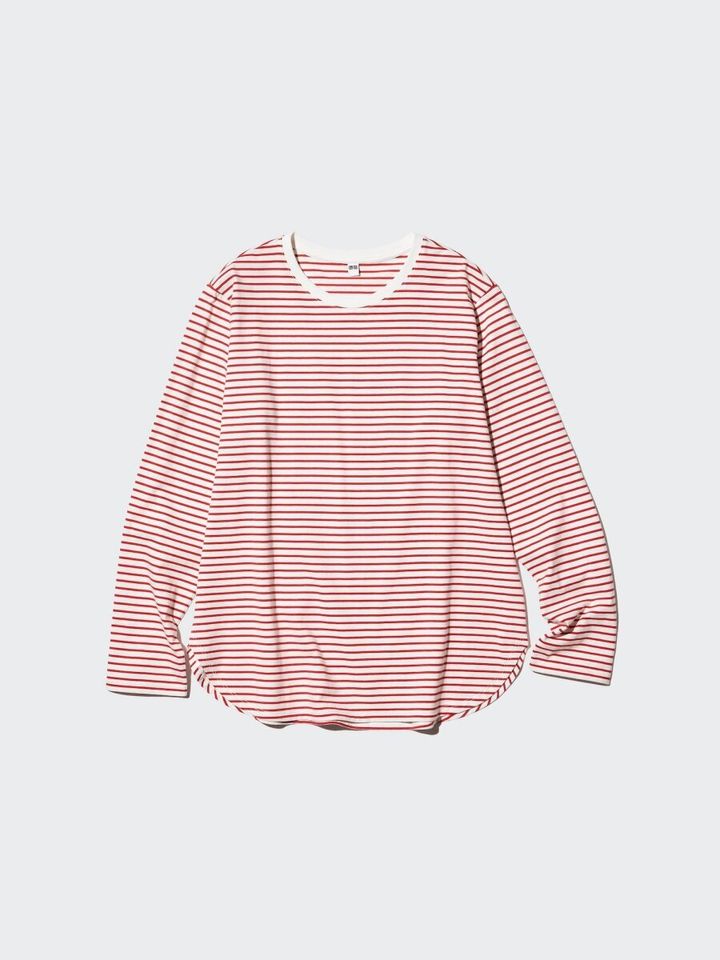 2026ユニクロ春大人女性おすすめソフトコットンラウンドヘムT 長袖 ボーダー