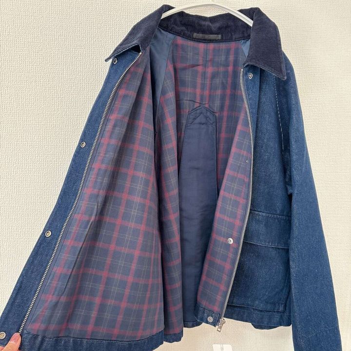 ユニクロ ユーティリティショートジャケットデニム 赤チェック裏地