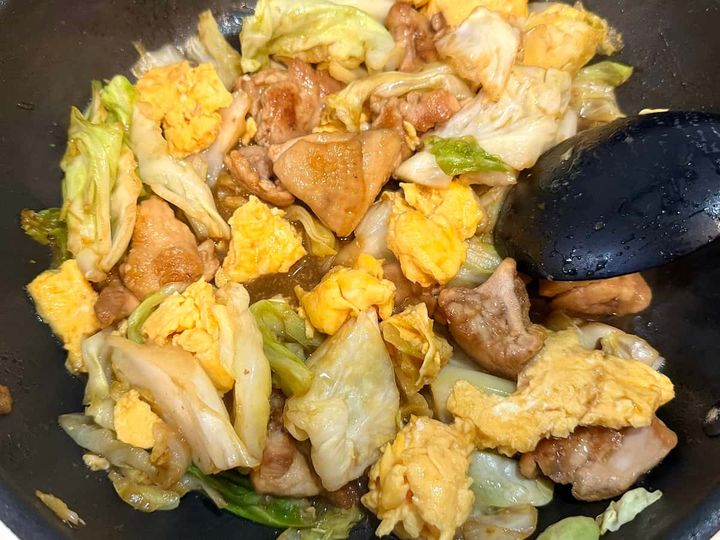 火を止めてから卵を戻す